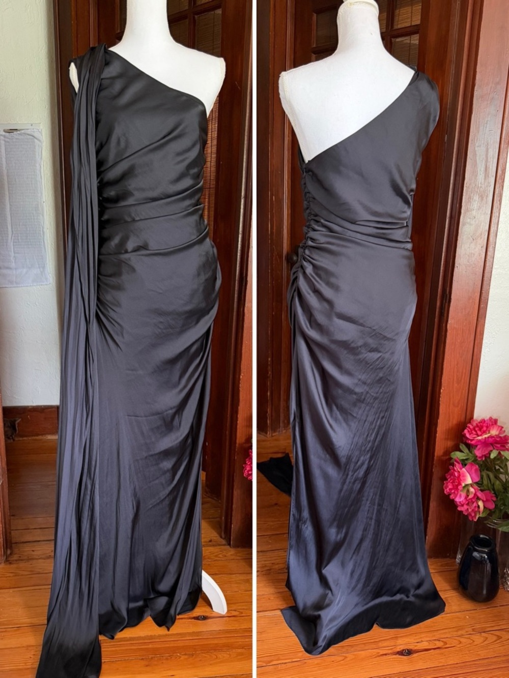 BCBGMaxAzria Briar Black Evening Gown One Shoulder Drape Maxi Formal Glam Size 6 - Picture 1 of 10